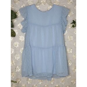 Women's Pink Lily Baby Doll Top Tiered Light Blue Ruffles Scoop Neck Size Small